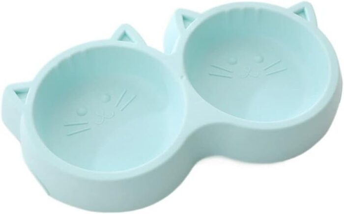 Foodie Puppies Non-Slip, Non-Toxic Pet Feeding Plastic Cat Face Shaped Double Bowl Food & Water